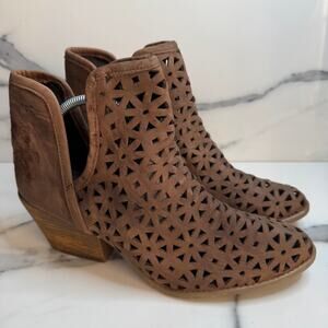 Musse & Cloud Women's Brown Leather Athena Boots Sz 11 Boho Festival Laser-Cut